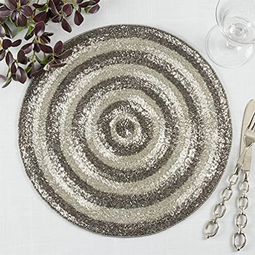 Fennco Styles Hand Beaded Two-Tone Sparkle Placemat 15" Round, 1- Piece - Red Holiday Table Mat for Home Décor, Family Gathering, Banquets, Christmas and Special Occasion