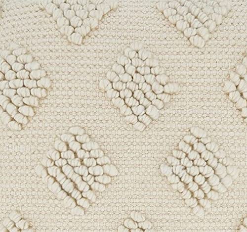 Fennco Styles Pom Pom Diamond Decorative Throw Pillow Cover 18" W x 18" L - Ivory Square Cushion Case for Home, Couch, Bedroom, Living Room and Office Décor