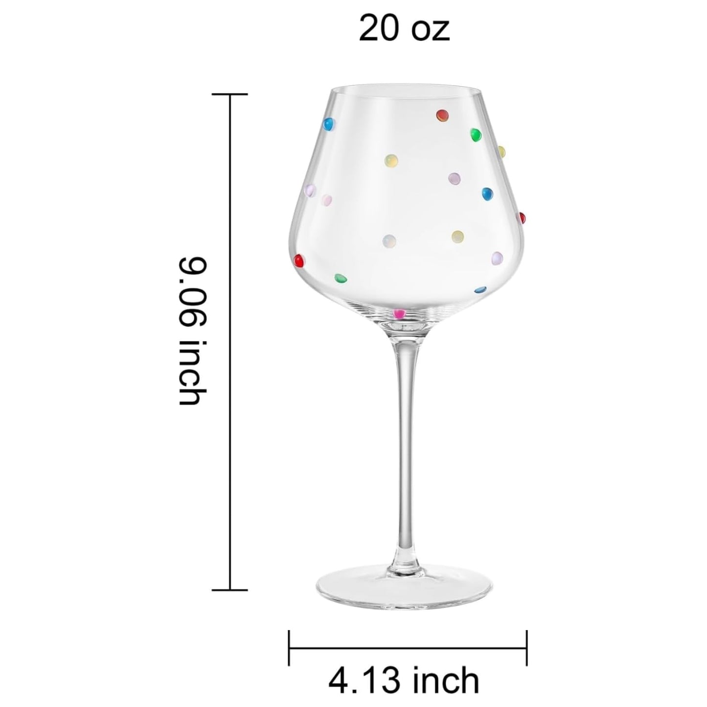 Confetti Stemmed Wine Glasses Set of 2, 20oz Multicolor Clear Glass 20oz