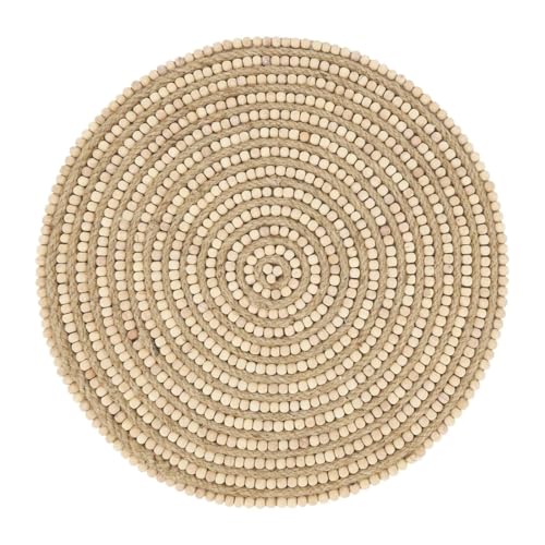 Fennco Styles Hand Beaded Spiral Swirl Design Placemat 14" Round, 1-Piece - Blue Wood Beads and Jute Table Mat for Home Décor, Family Gathering, Banquets, Everyday Use and Special Occasion