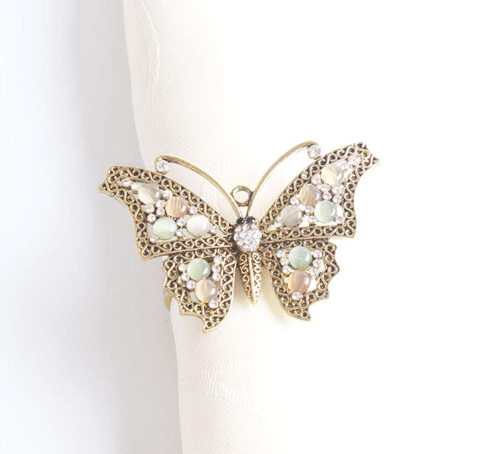 Fennco Styles Decorative Bejeweled Design Butterfly Metal Napkin Rings, Set of 4 - Silver Napkin Rings for Family Dinner, Theme Party, Wedding, Special Event and Home Décor