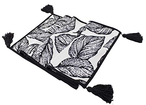 Fennco Styles Black and White Checker Woven Table Runner - 14 x 71 Inch Check Runner Table Centerpiece for Dining Home Decor, Indoor Parties, Holiday Events Tassel Table Runner