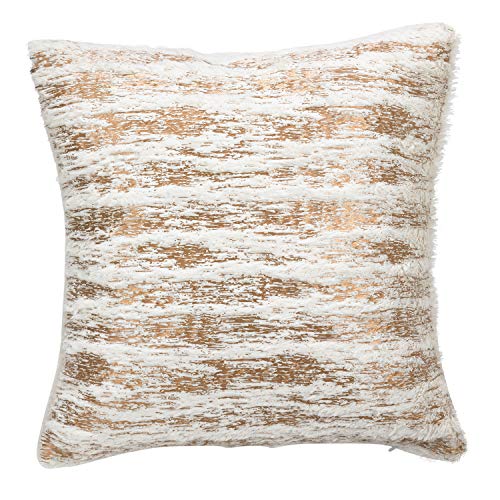 Fennco Styles Brushed Metallic Foil Collection Glamorous Faux Fur 15 x 15 Inch Throw Pillow with Case & Insert – Silver Throw Pillow for Couch, Bedroom and Living Room Décor