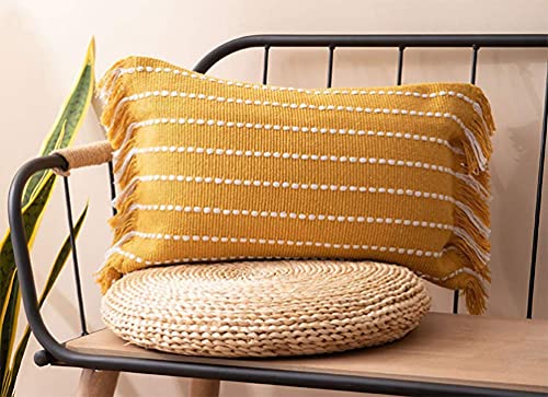 Fennco Styles Stitch Line Woven Fringe Cotton Decorative Throw Pillow 20" W x 20" L - White Cushion for Couch, Bedroom, Living Room and Office Décor
