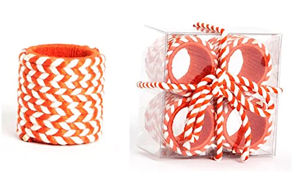 Fennco Styles Two Tone Braid Design Napkin Rings, Set of 4