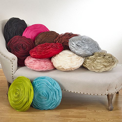 Fennco Styles Hayley Rose Chiffon Flower Decorative Filled Throw Pillow 13-Inch Round