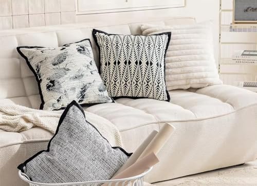 Fennco Styles Jacquard Moroccan Diamond Decorative Filled Throw Pillow 18" W X 18" L - Black Woven Soft Cushion for Home, Couch, Bedroom, Living Room and Office Décor