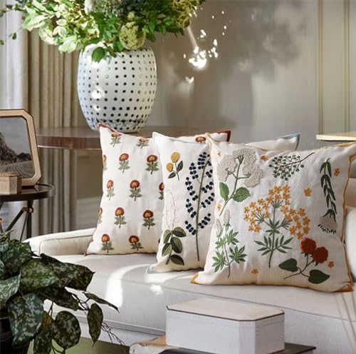 Fennco Styles Embroidered Spring Floral Decorative Filled Throw Pillow 18" W x 18" L - Flower Woven Cushion for Home, Couch, Living Room, Bedroom, Office and Holiday Décor