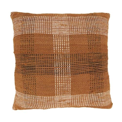 Fennco Styles Rust Plaid Throw Pillow Cover 20" W x 20" L - Rustic Charm Cotton Blend Woven Square Cushion Case for Home, Couch, Bedroom, Living Room and Office Décor