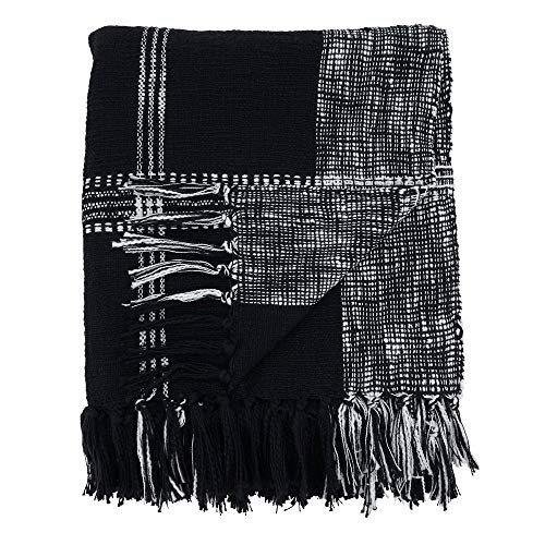 Fennco Styles Luxury Cotton Knit Plaid Modern Tassel 50 x 70 Inch Throw - Throw Blanket for Bed, Couch, Sofa, Home Décor, Ideas