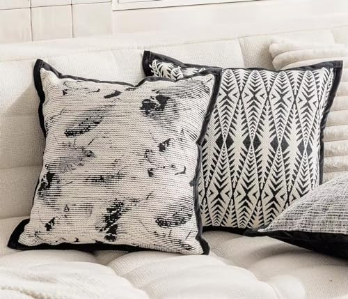 Fennco Styles Jacquard Moroccan Diamond Decorative Filled Throw Pillow 18" W X 18" L - Black Woven Soft Cushion for Home, Couch, Bedroom, Living Room and Office Décor