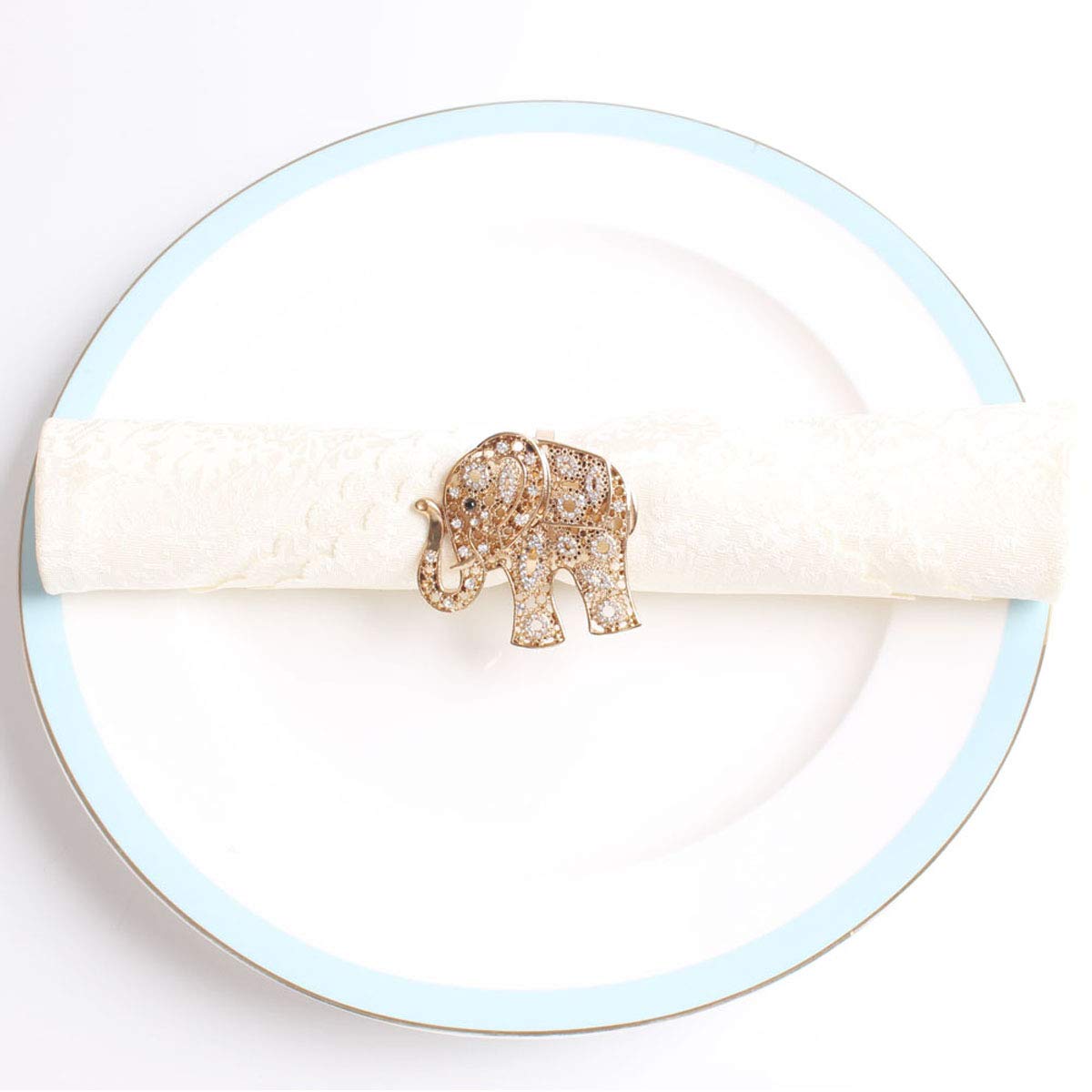 Fennco Styles Gorgeous Metal Jeweled Napkin Rings - Set of 4 (Elephant-Bejeweled)