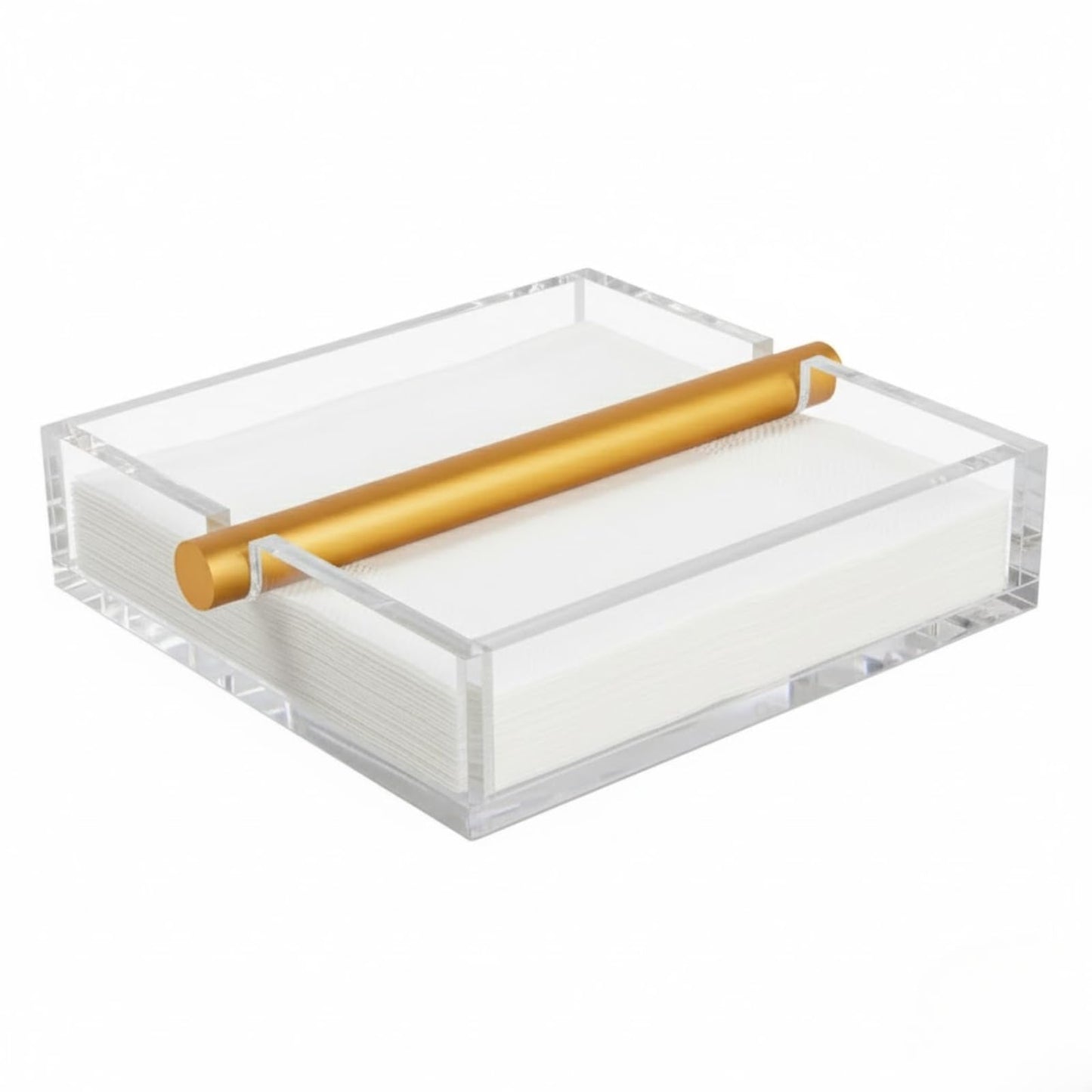 Clear & Gold Napkin Holder – 7"x 7" Square Design | Modern Table Decor