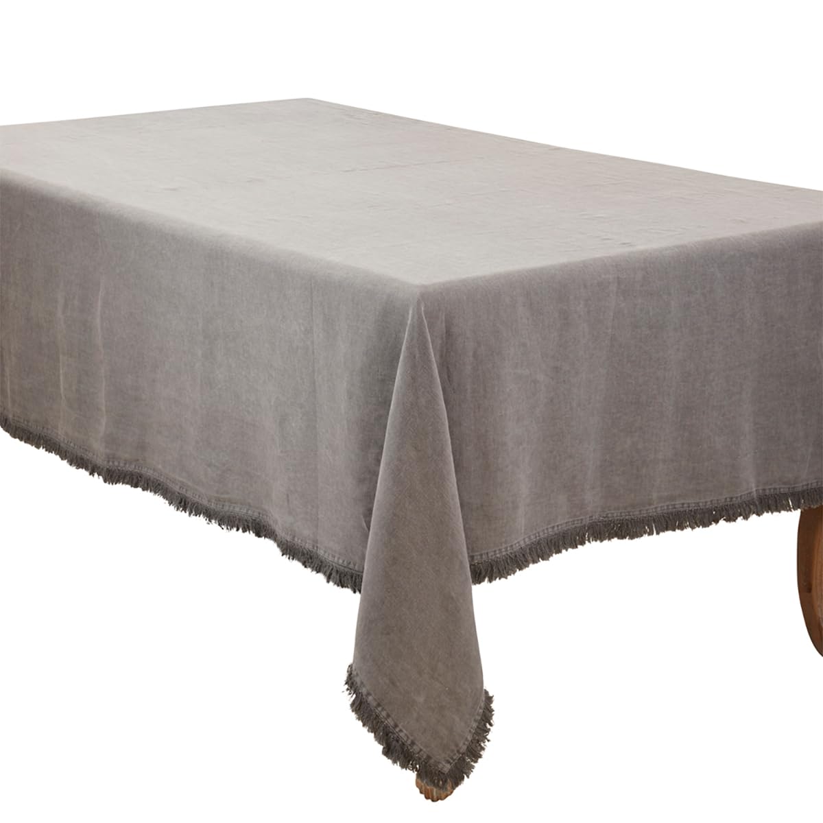 Fennco Styles Stonewashed Fringe Design 100% Linen Tablecloth - Ivory Table Cover for Holidays, Dining Table, Everyday Use, Banquets and Special Occasion