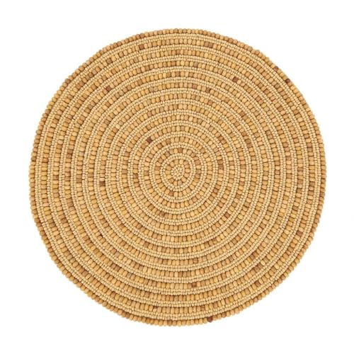 Fennco Styles Hand Beaded Spiral Swirl Design Placemat 14" Round, 1-Piece - Blue Wood Beads and Jute Table Mat for Home Décor, Family Gathering, Banquets, Everyday Use and Special Occasion