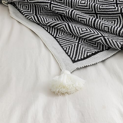 Fennco Styles Modern Diamond Knitted Throw Blanket with Tassel 50" W x 60" L – Taupe Geometric Pattern Lightweight Blanket for Couch, Bedroom, Living Room and Office Décor