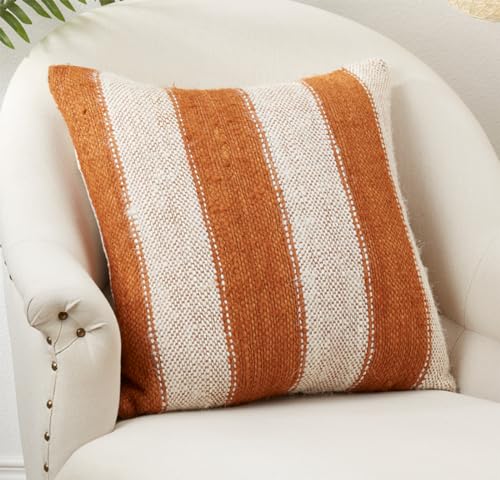 Fennco Styles Orange Striped Design Decorative Throw Pillow Cover 20" W X 20" L - Cotton Blend Woven Square Cushion Case for Couch, Sofa, Bedroom, Living Room and Office Décor