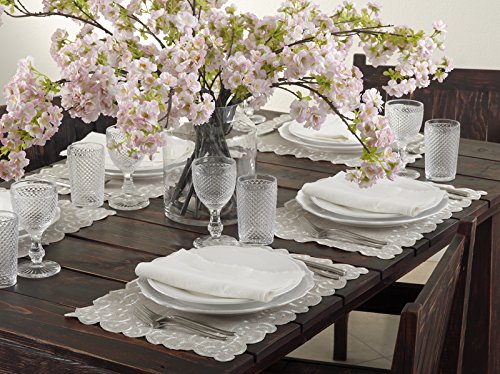 Fennco Styles Embroidered Scallop Design Natural Linen Blend Tablecloth