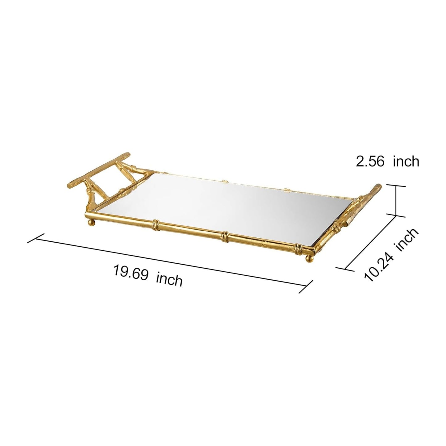 Gold Mirrored Decorative Tray, 20" Large Rectangular Aluminum Bamboo Frame