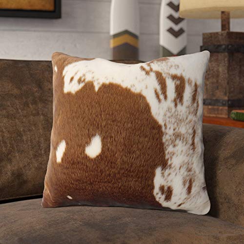 Fennco Styles Rustic Faux Fur Cowhide 18" W x 18" L Decorative Throw Pillow Case – Brown Fur Pillow Case for Couch, Bedroom and Living Room Décor