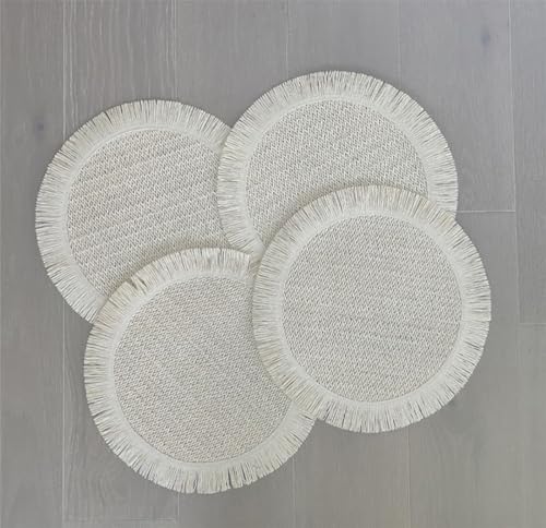 Fennco Styles Woven Round Fringe Solid Color Placemats 14" Round, Set of 4