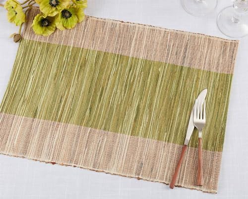 Fennco Styles Modern Water Hyacinth Banded Placemats 14 x 19 Inch, Set of 4 - Shimmering Table Mats for Home Décor, Dining Table, Banquets, Holiday and Special Events