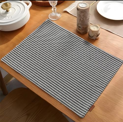 Fennco Styles Striped Two-Side Use Reversible Placemats 13" W X 19" L, Set of 4 - Ivory Woven Table Mats for Home, Dining Table, Banquets, Holidays and Special Occasions