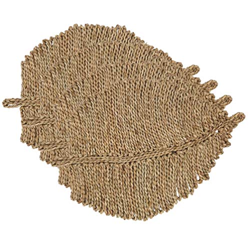 Fennco Styles Seagrass Leaf Shaped Table Placemats 14" W x 20" L, Set of 4 - Natural Woven Table Mats for Home Décor, Dining Table, Banquet, Farmhouse, Everyday Use and Special Occasion