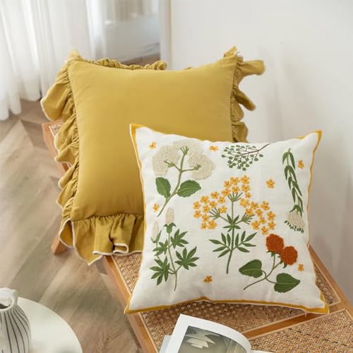 Fennco Styles Embroidered Spring Floral Decorative Filled Throw Pillow 18" W x 18" L - Flower Woven Cushion for Home, Couch, Living Room, Bedroom, Office and Holiday Décor