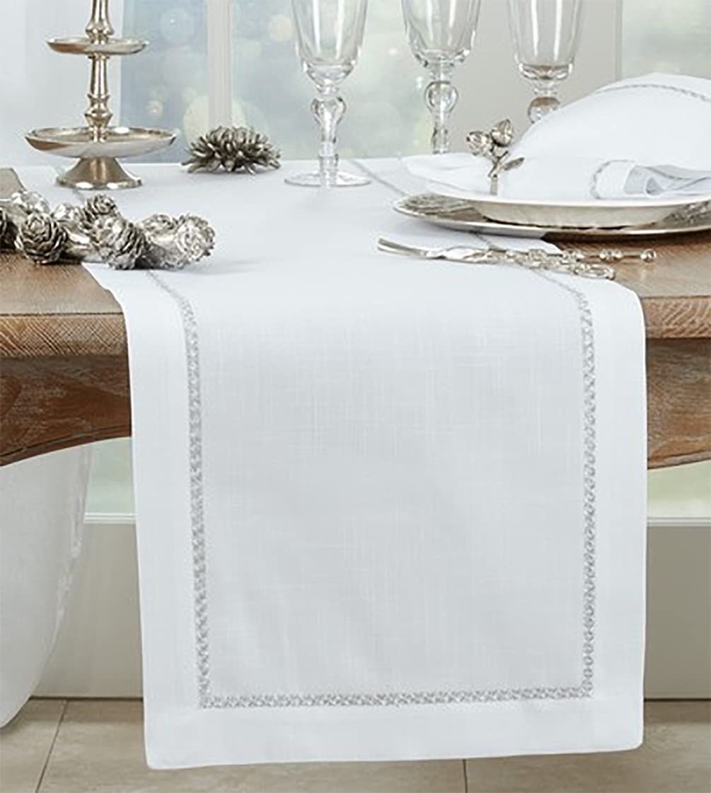 Fennco Styles Embroidered Border Table Runner - Woven Table Cover for Home Décor, Everyday Use, Christmas, Banquets and Special Events