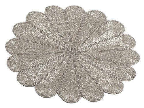 Fennco Styles Flower Design Handmade Beaded 15-inch Round Placemat - 1-Piece - Elegant Table Mat for Banquets, Family Gathering, Special Events and Home Décor