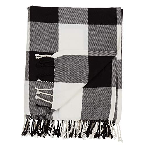 Fennco Styles Rustic Buffalo Plaid 100% Cotton Throw Blanket with Hand-Knotted Fringe
