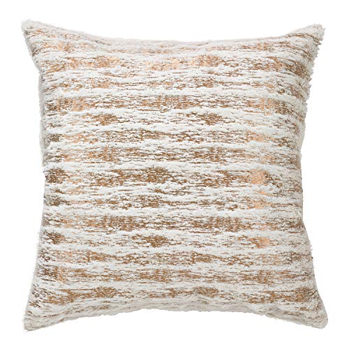 Fennco Styles Brushed Metallic Foil Collection Glamorous Faux Fur 15 x 15 Inch Throw Pillow with Case & Insert – Silver Throw Pillow for Couch, Bedroom and Living Room Décor