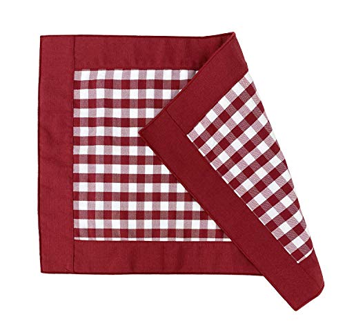 Fennco Styles Handmade Reversible Buffalo Plaid Solid Border Placemats 14" W x 20" L, Set of 4 - Check Farmhouse Table Mats for Home, Dining Table, Banquet, Gathering and Special Occasion