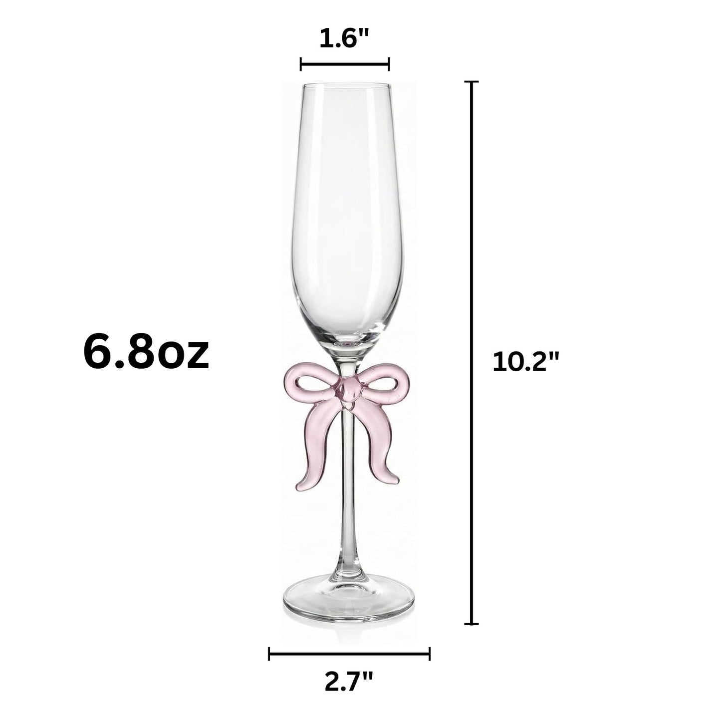 Clear Champagne Glass with Pink Bow on Stem, Set of 2