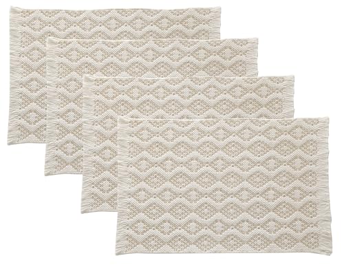 Fennco Styles Modern Diamond Woven Placemats 12" W x 19" L, Set of 4 - Grey Geometric Fringe Table Mats for Dining Room, Banquets, Family Gatherings, and Holidays