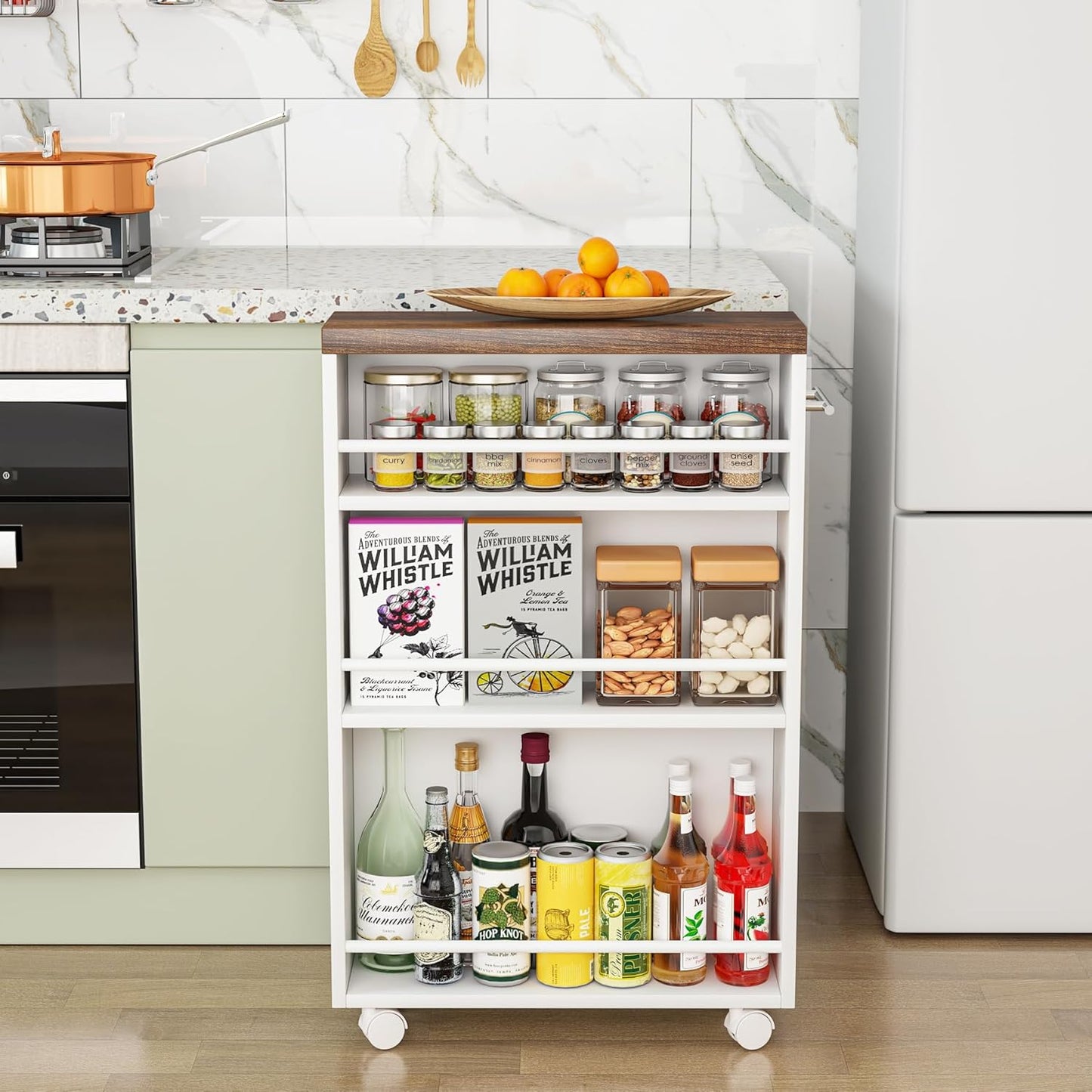 20" Slim Storage Cart – 4-Tier Narrow Rolling Kitchen Utility Cart