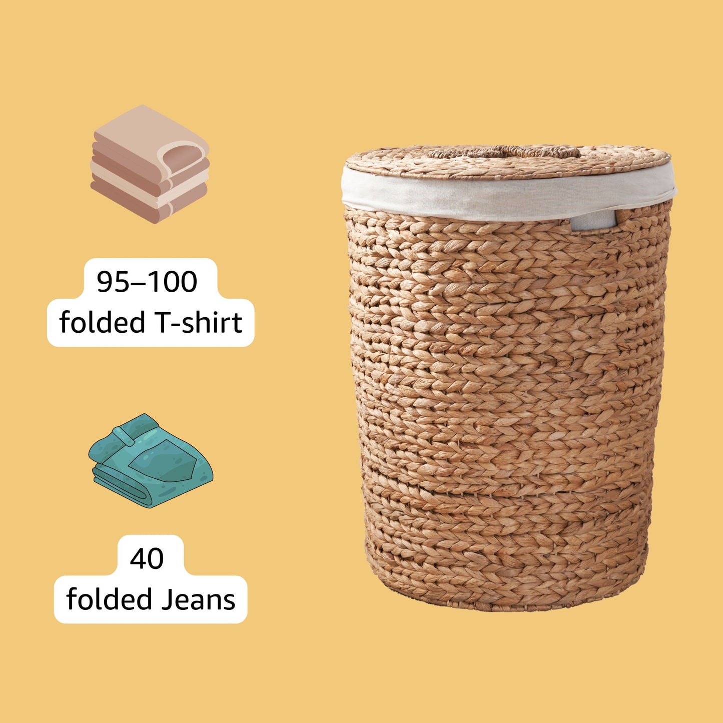Ludmilla Round Tall Water Hyacinth Woven Wicker Laundry Hamper With Lid - For Clothes, Toys And Book Storage With Removable Liner - 18" X 18" X 23" - Natural Brown