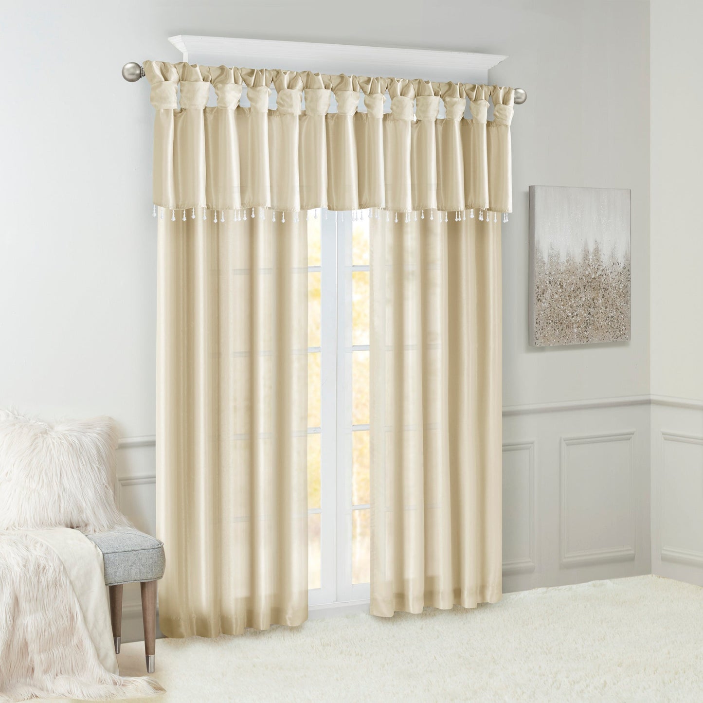 Twist Tab Lined Window Curtain Panel Champagne