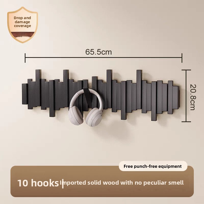 Solid Wood Adhesive Door Hook Rack for Hats and Coats