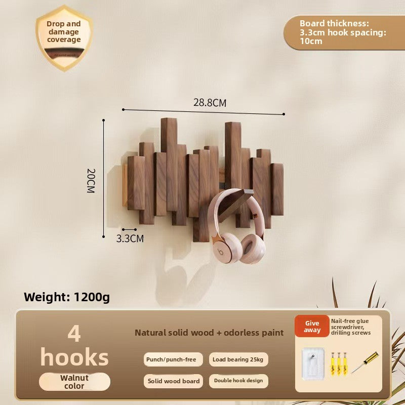 Solid Wood Adhesive Door Hook Rack for Hats and Coats