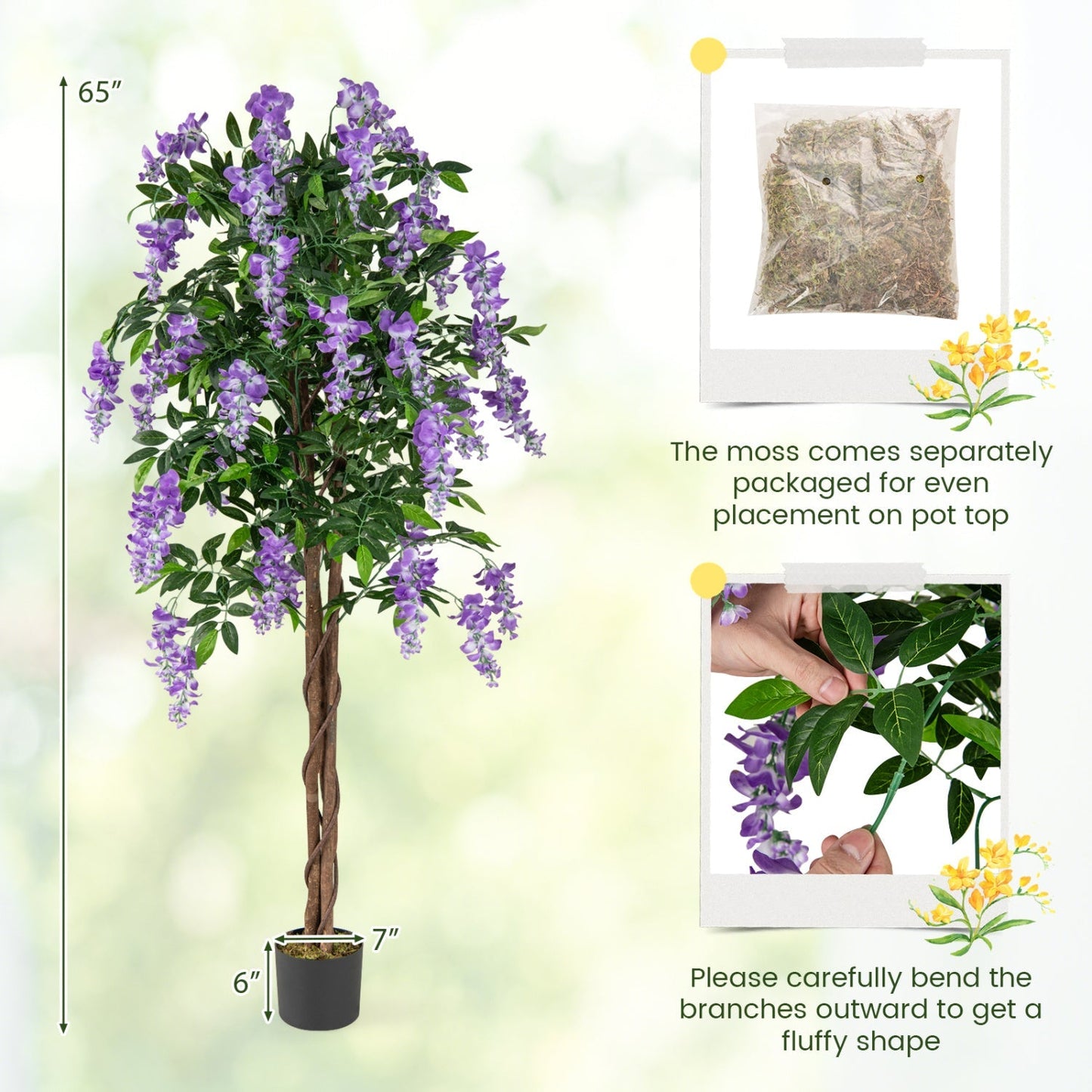 Artificial Wisteria Tree 5.5 FT with Nursery Pot Set of 2