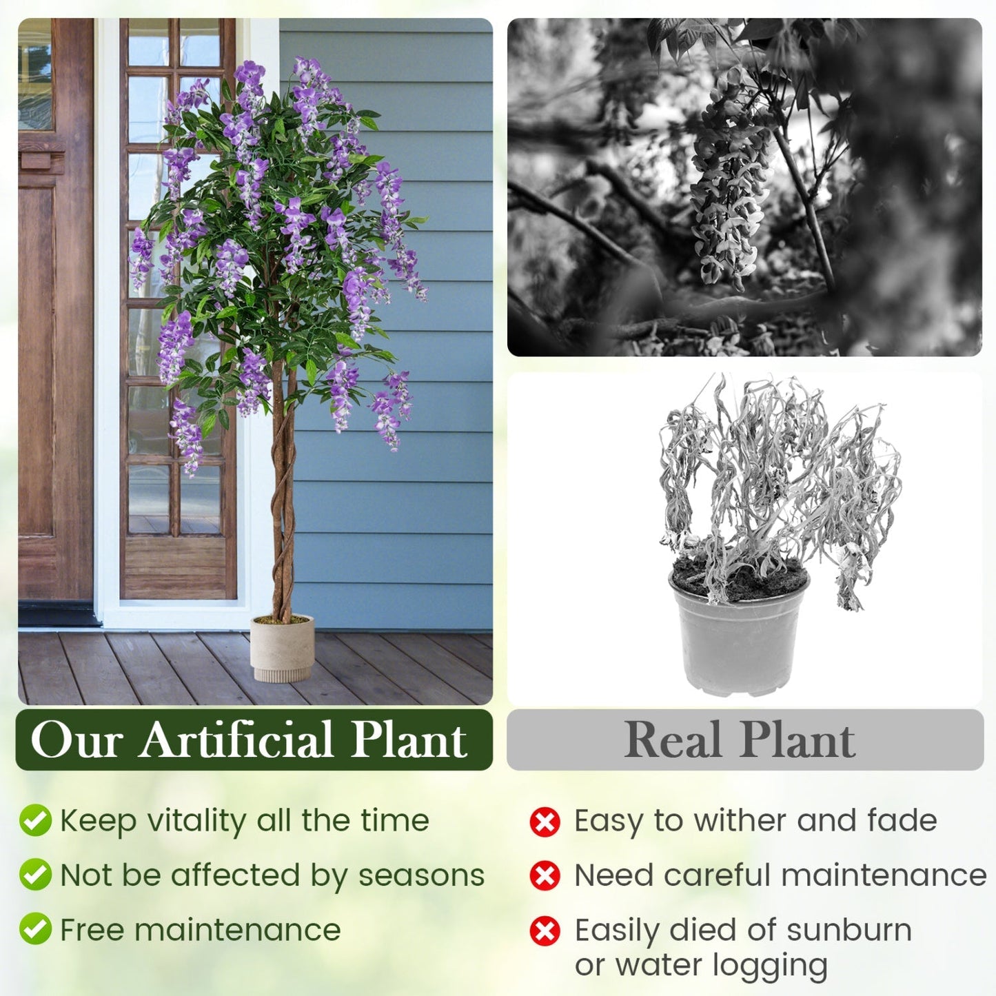 Artificial Wisteria Tree 5.5 FT with Nursery Pot Set of 2