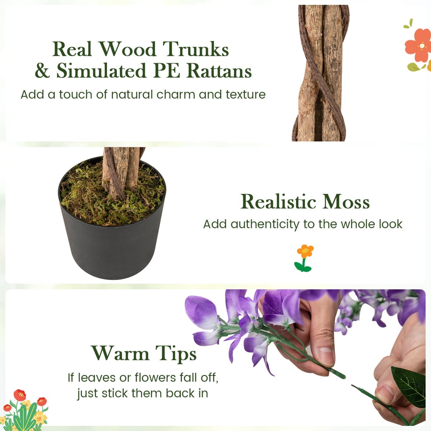 Artificial Wisteria Tree 5.5 FT with Nursery Pot Set of 2