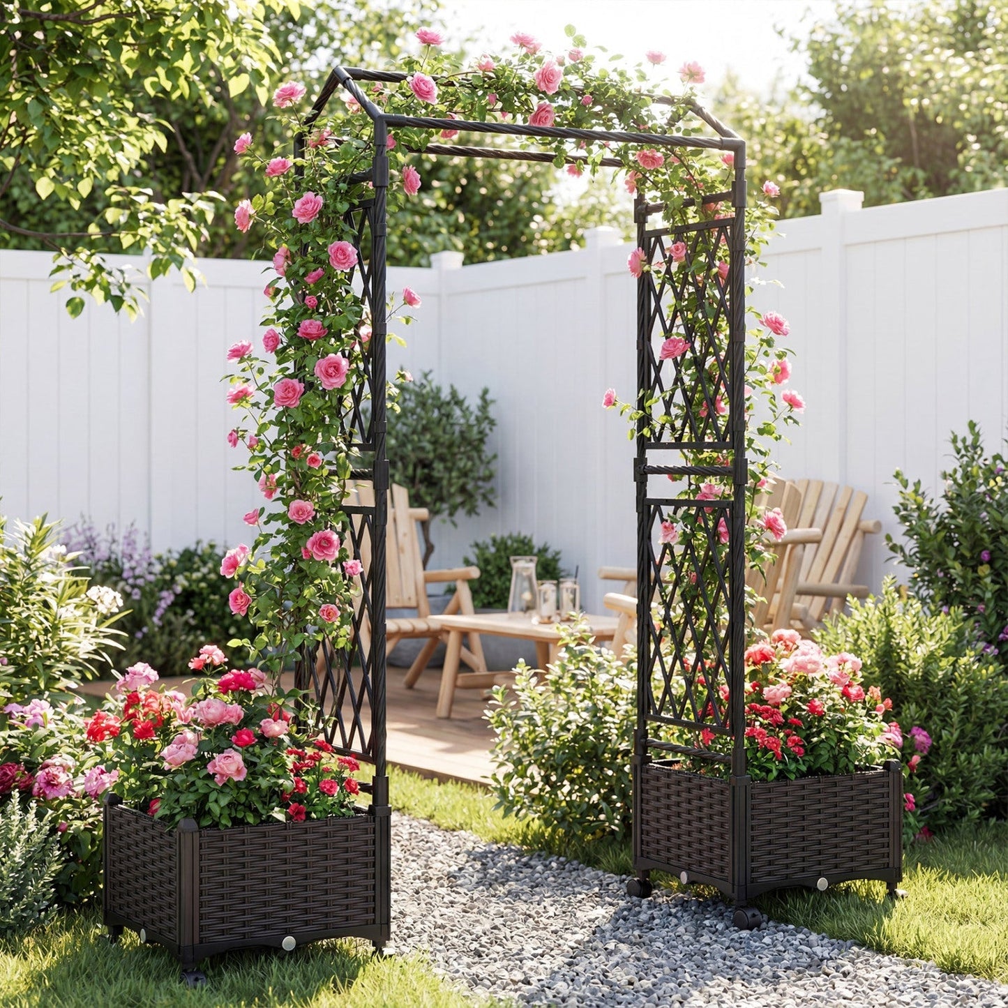 5.5 FT Self-Watering Planter Boxes with Lattice Trellis and Roof