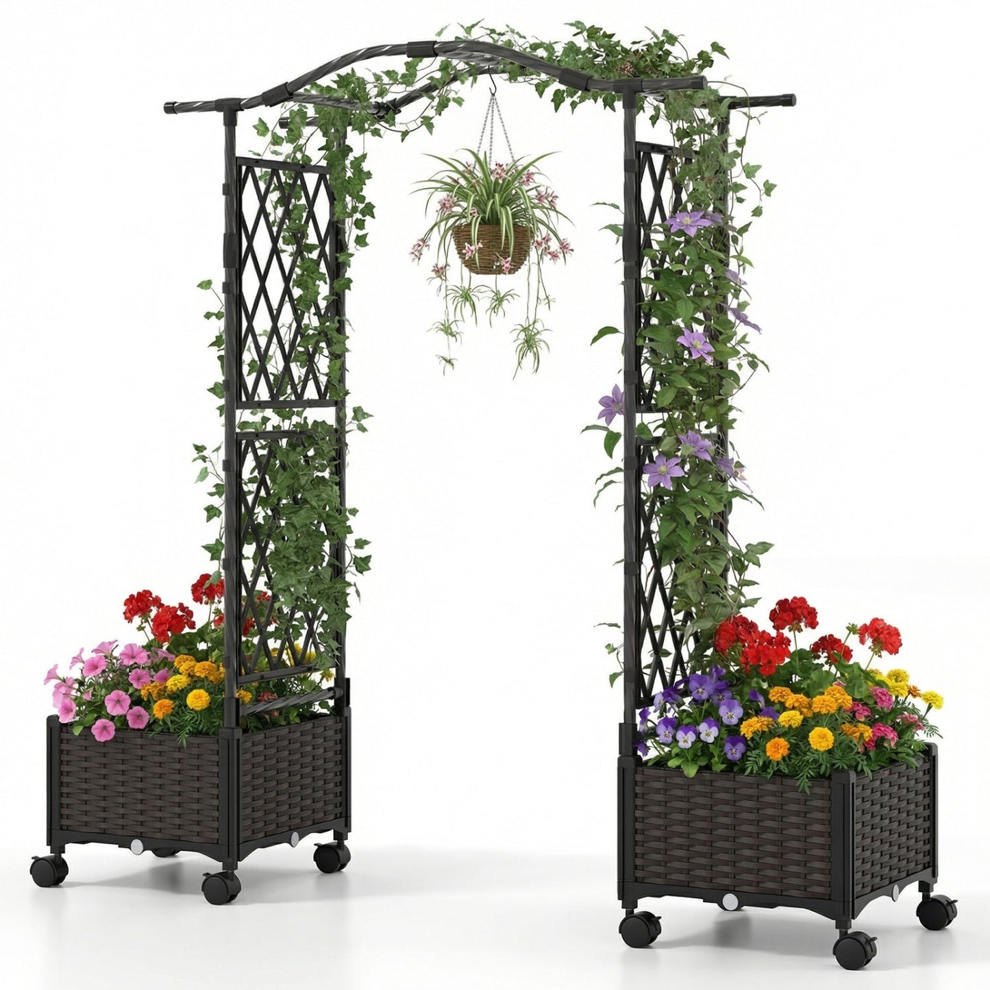 5 FT Self-Watering Planter Boxes with Lattice Trellis and Roof