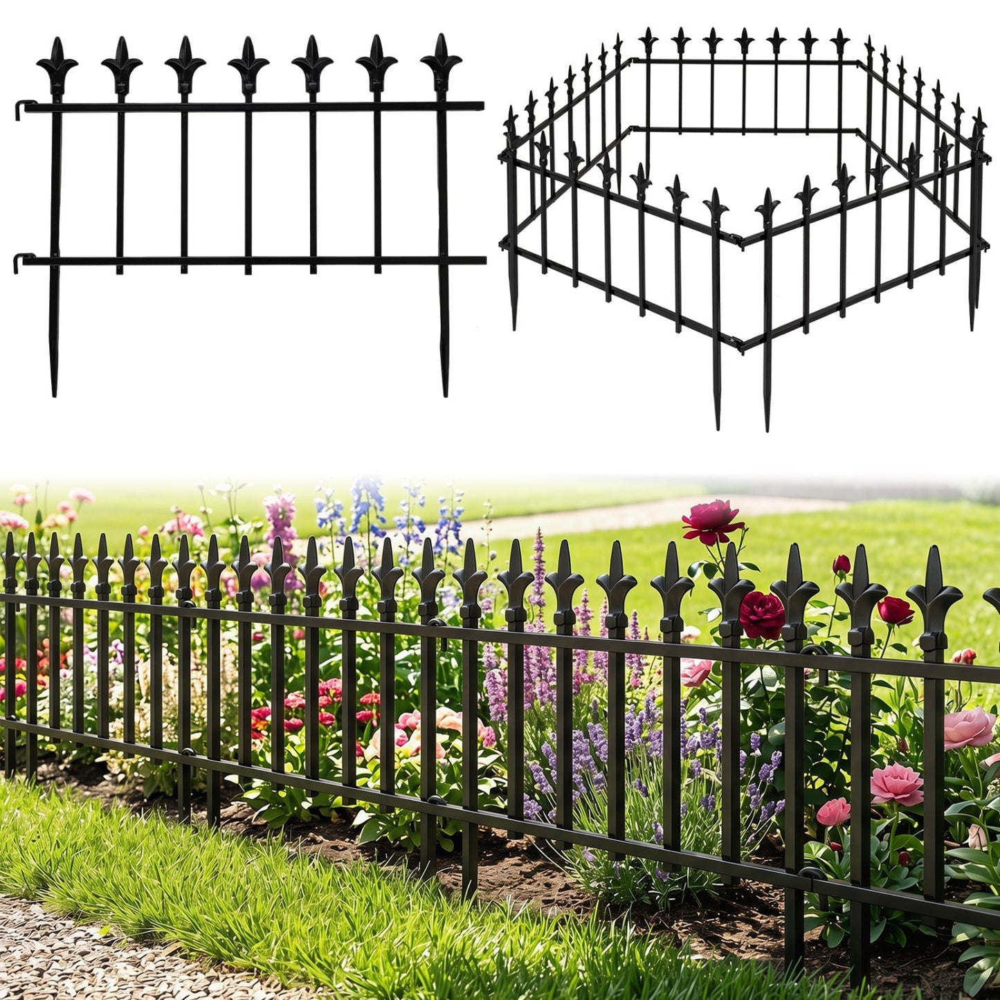 Decorative Metal Garden Fence 5-Pack or 10-Pack No-Dig
