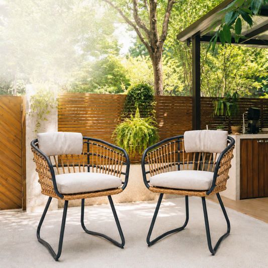 Outdoor Wicker Dining Chairs Set of 2, Patio Dining Chairs with Cushions
