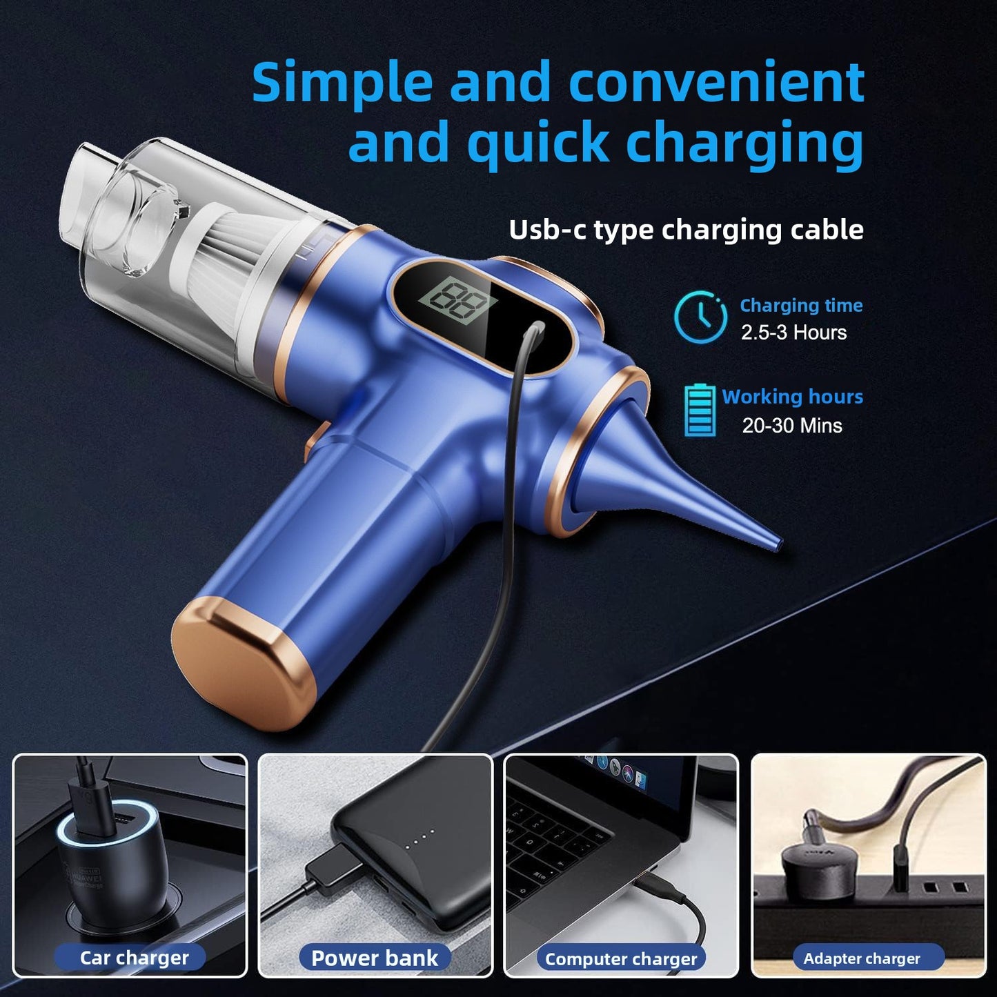Wireless portable high-suction vacuum cleaner