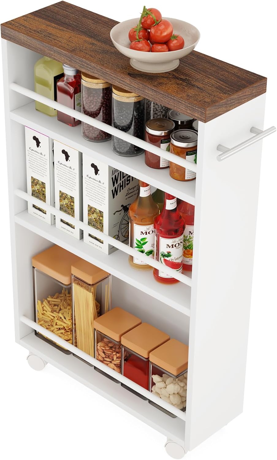 20" Slim Storage Cart – 4-Tier Narrow Rolling Kitchen Utility Cart